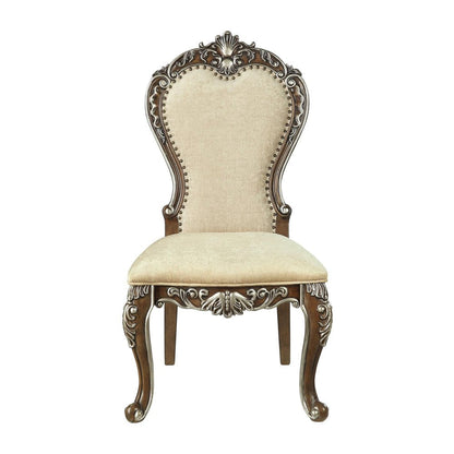 Set of Two Gray and Oak Upholstered Chenille And Solid Wood Dining Side Chairs HomeRoots