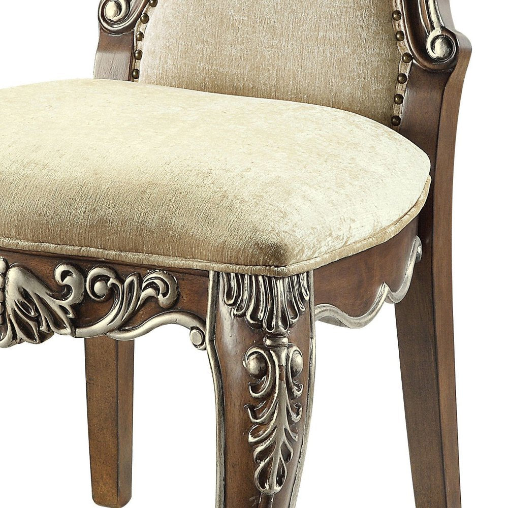 Set of Two Gray and Oak Upholstered Chenille And Solid Wood Dining Side Chairs HomeRoots