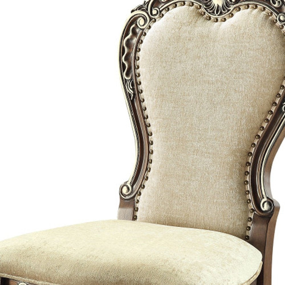Set of Two Gray and Oak Upholstered Chenille And Solid Wood Dining Side Chairs HomeRoots
