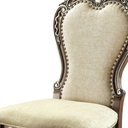 Set of Two Gray and Oak Upholstered Chenille And Solid Wood Dining Side Chairs HomeRoots