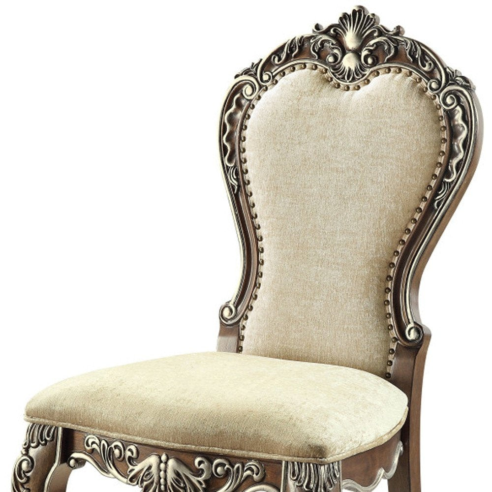 Set of Two Gray and Oak Upholstered Chenille And Solid Wood Dining Side Chairs HomeRoots