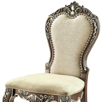 Set of Two Gray and Oak Upholstered Chenille And Solid Wood Dining Side Chairs HomeRoots
