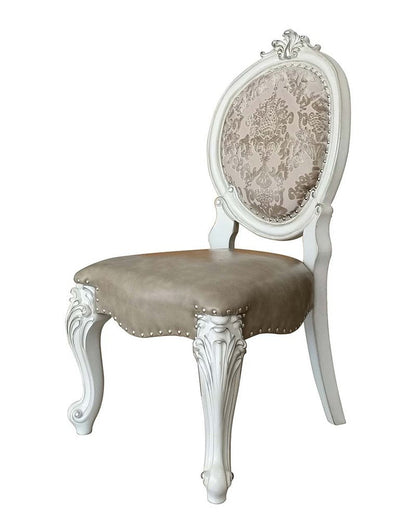 Set of Two Gray and White Upholstered Faux Leather And Solid Wood King Louis Back Dining Side Chairs HomeRoots