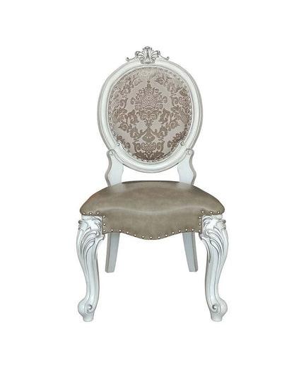 Set of Two Gray and White Upholstered Faux Leather And Solid Wood King Louis Back Dining Side Chairs HomeRoots