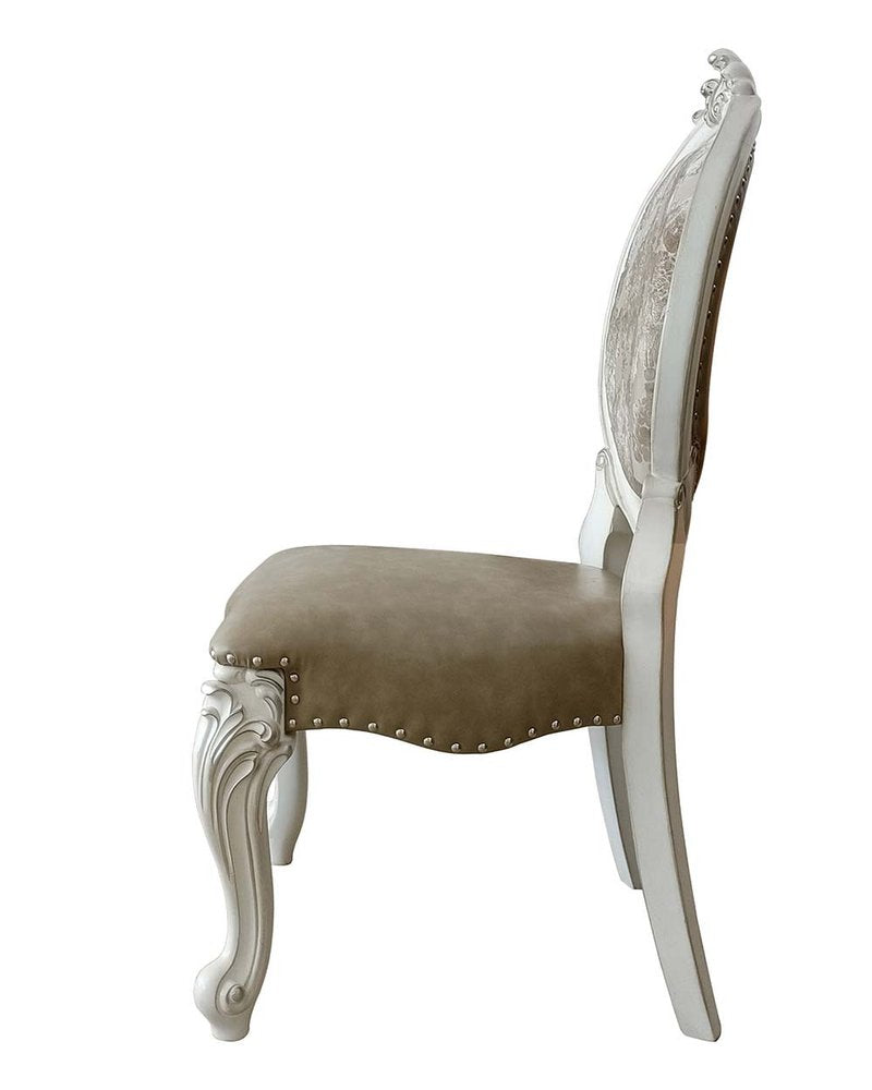 Set of Two Gray and White Upholstered Faux Leather And Solid Wood King Louis Back Dining Side Chairs HomeRoots