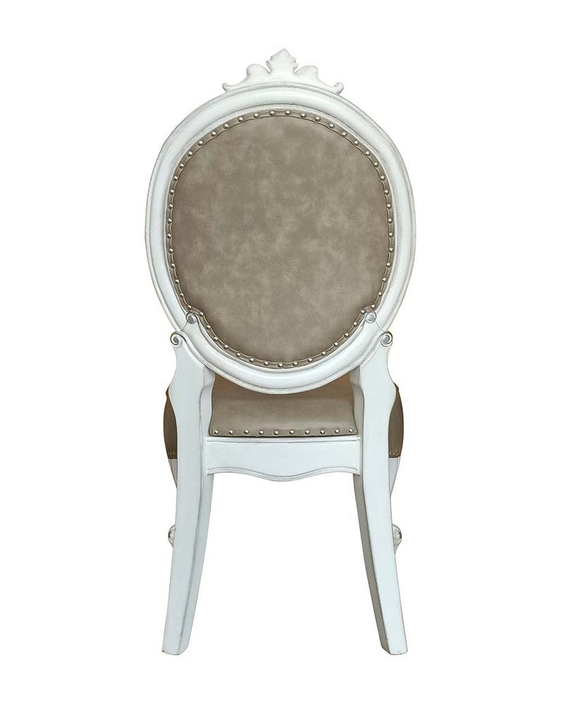 Set of Two Gray and White Upholstered Faux Leather And Solid Wood King Louis Back Dining Side Chairs HomeRoots