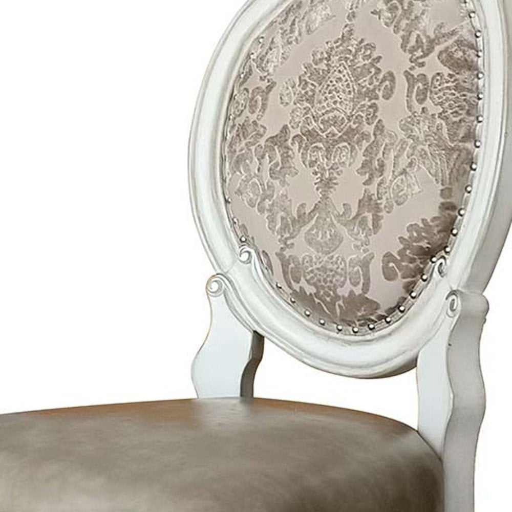 Set of Two Gray and White Upholstered Faux Leather And Solid Wood King Louis Back Dining Side Chairs HomeRoots