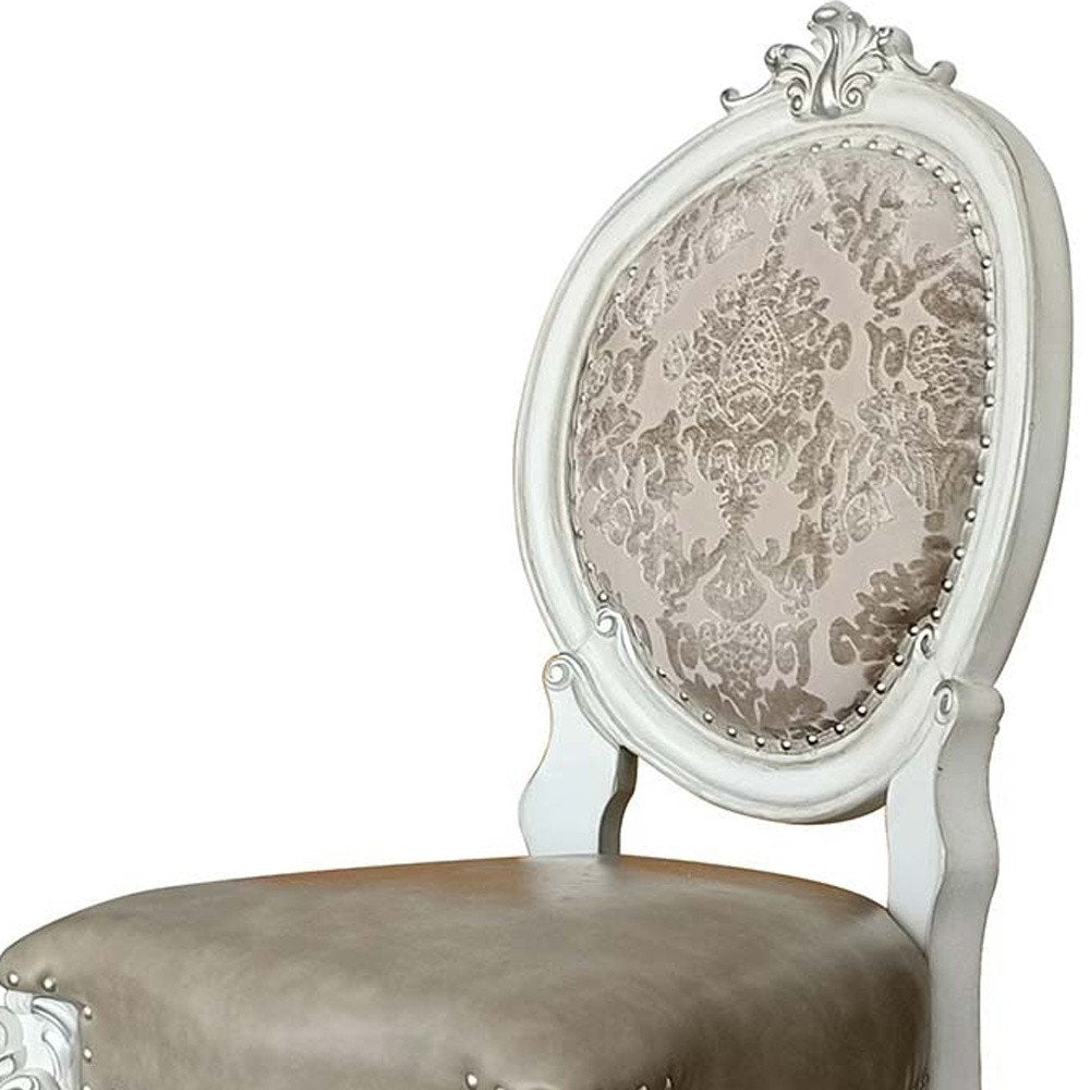 Set of Two Gray and White Upholstered Faux Leather And Solid Wood King Louis Back Dining Side Chairs HomeRoots