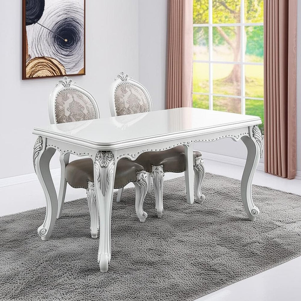 Set of Two Gray and White Upholstered Faux Leather And Solid Wood King Louis Back Dining Side Chairs HomeRoots