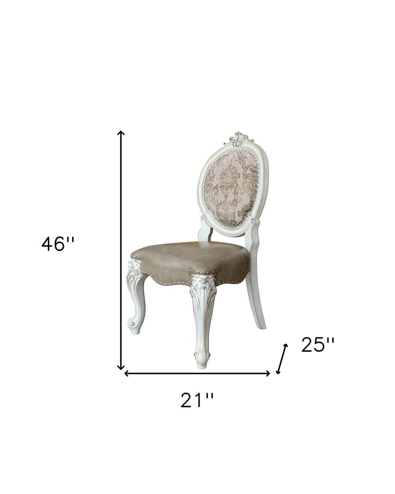 Set of Two Gray and White Upholstered Faux Leather And Solid Wood King Louis Back Dining Side Chairs HomeRoots