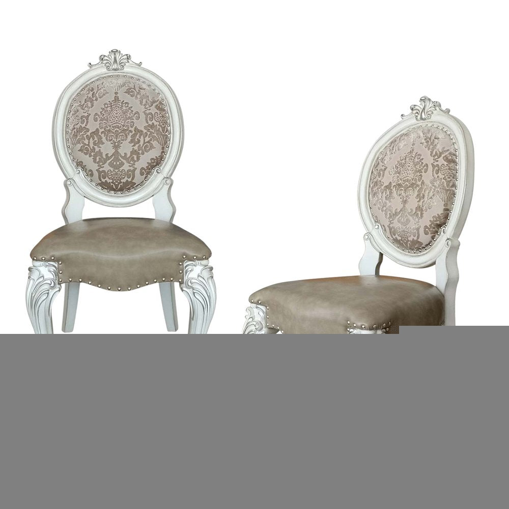 Set of Two Gray and White Upholstered Faux Leather And Solid Wood King Louis Back Dining Side Chairs HomeRoots