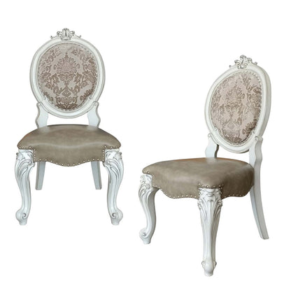 Set of Two Gray and White Upholstered Faux Leather And Solid Wood King Louis Back Dining Side Chairs HomeRoots