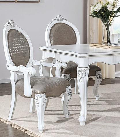 Set of Two Gray and White Upholstered Faux Leather And Solid Wood King Louis Back Dining Arm Chairs HomeRoots