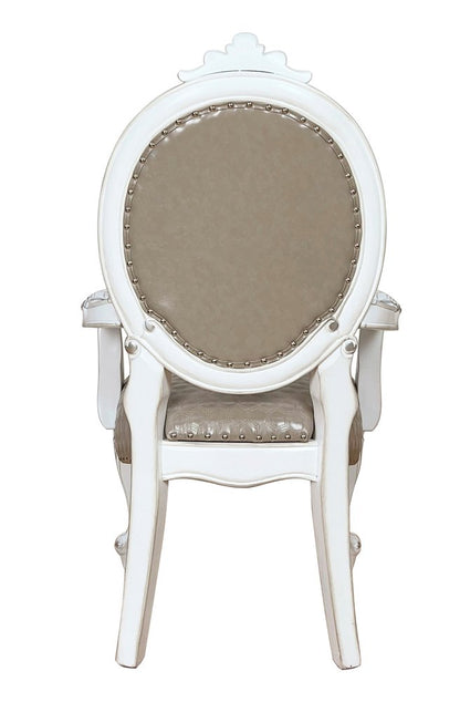 Set of Two Gray and White Upholstered Faux Leather And Solid Wood King Louis Back Dining Arm Chairs HomeRoots