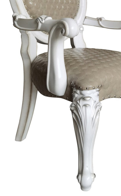 Set of Two Gray and White Upholstered Faux Leather And Solid Wood King Louis Back Dining Arm Chairs HomeRoots