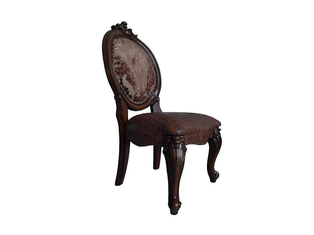 Set of Two Brown And Redwood Tufted Faux Leather And Solid Wood King Louis Back Dining Side Chairs — view 1