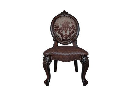 Set of Two Brown And Redwood Tufted Faux Leather And Solid Wood King Louis Back Dining Side Chairs HomeRoots