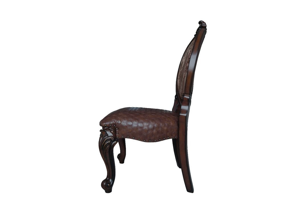 Set of Two Brown And Redwood Tufted Faux Leather And Solid Wood King Louis Back Dining Side Chairs — view 3
