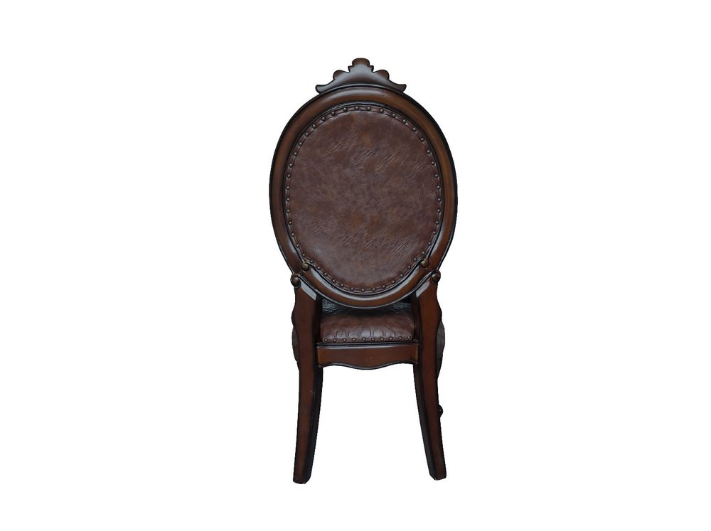 Set of Two Brown And Redwood Tufted Faux Leather And Solid Wood King Louis Back Dining Side Chairs — view 4
