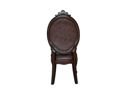 Set of Two Brown And Redwood Tufted Faux Leather And Solid Wood King Louis Back Dining Side Chairs
