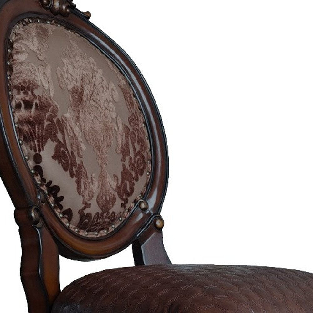 Set of Two Brown And Redwood Tufted Faux Leather And Solid Wood King Louis Back Dining Side Chairs HomeRoots