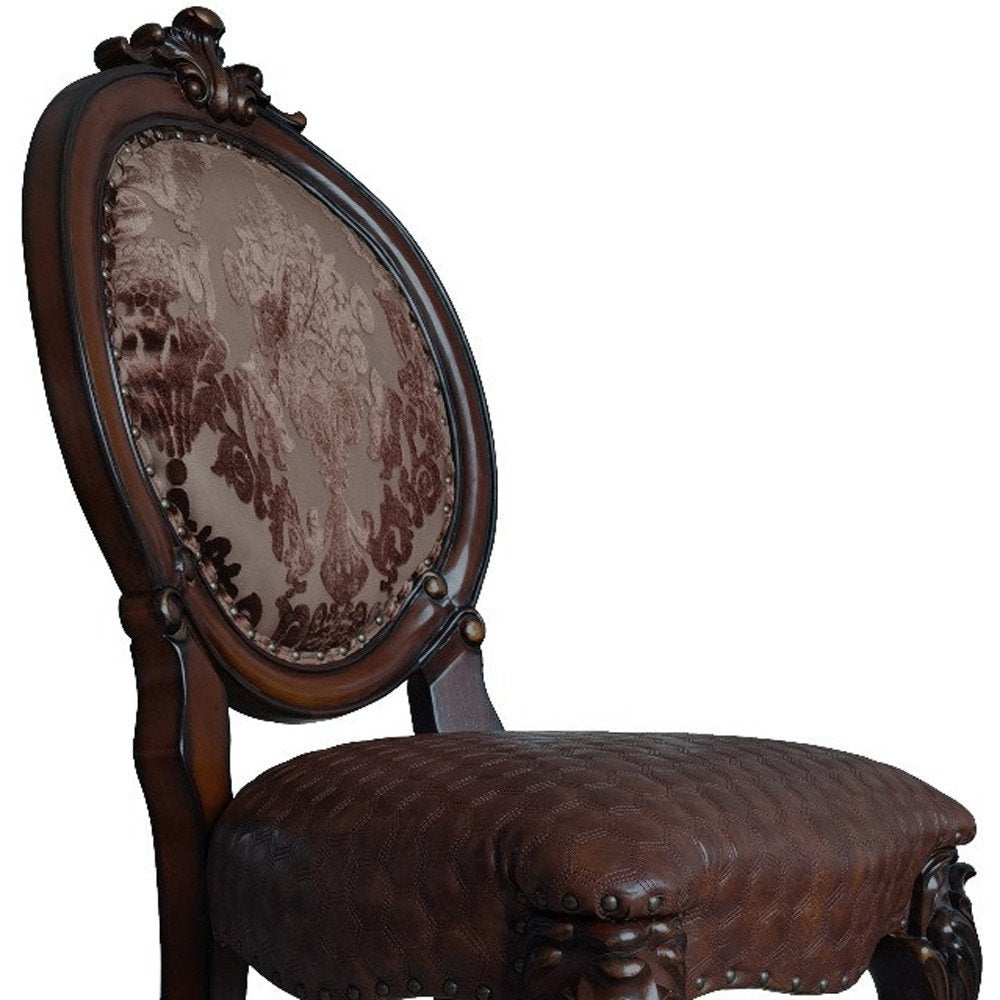 Set of Two Brown And Redwood Tufted Faux Leather And Solid Wood King Louis Back Dining Side Chairs — view 6