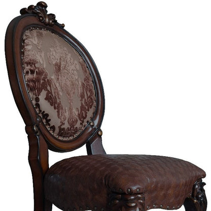 Set of Two Brown And Redwood Tufted Faux Leather And Solid Wood King Louis Back Dining Side Chairs HomeRoots