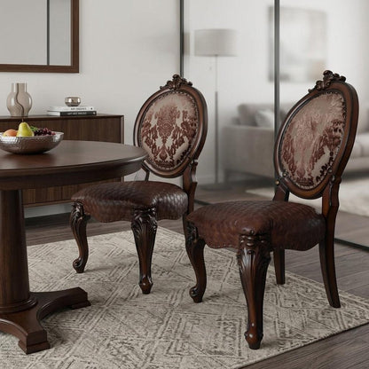 Set of Two Brown And Redwood Tufted Faux Leather And Solid Wood King Louis Back Dining Side Chairs HomeRoots