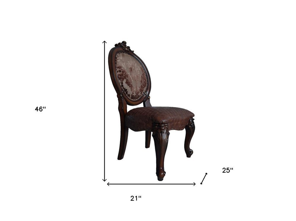 Set of Two Brown And Redwood Tufted Faux Leather And Solid Wood King Louis Back Dining Side Chairs HomeRoots