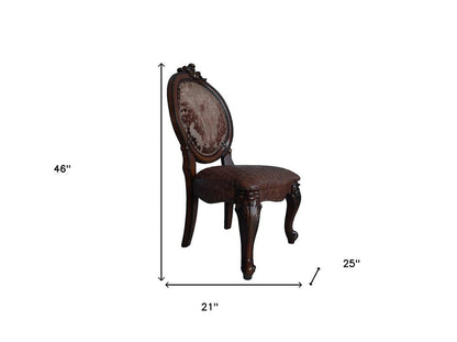 Set of Two Brown And Redwood Tufted Faux Leather And Solid Wood King Louis Back Dining Side Chairs HomeRoots