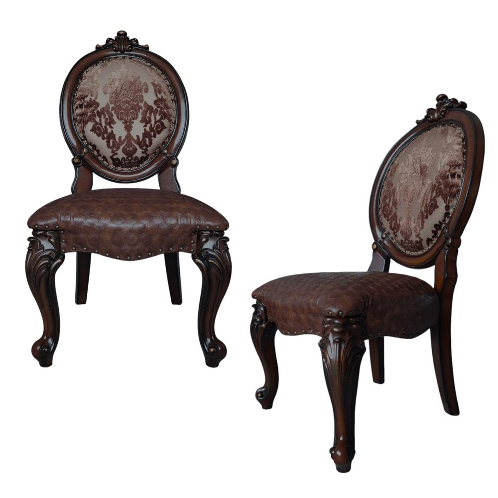 Set of Two Brown And Redwood Tufted Faux Leather And Solid Wood King Louis Back Dining Side Chairs — view 8