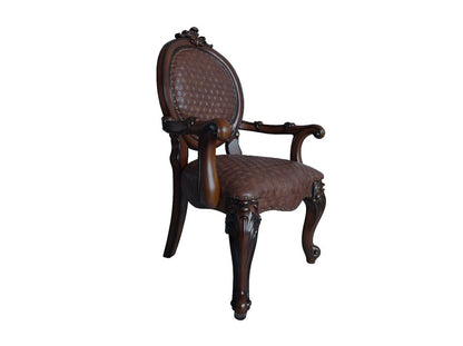 Set of Two Brown And Redwood Tufted Faux Leather And Solid Wood King Louis Back Dining Side Chairs HomeRoots