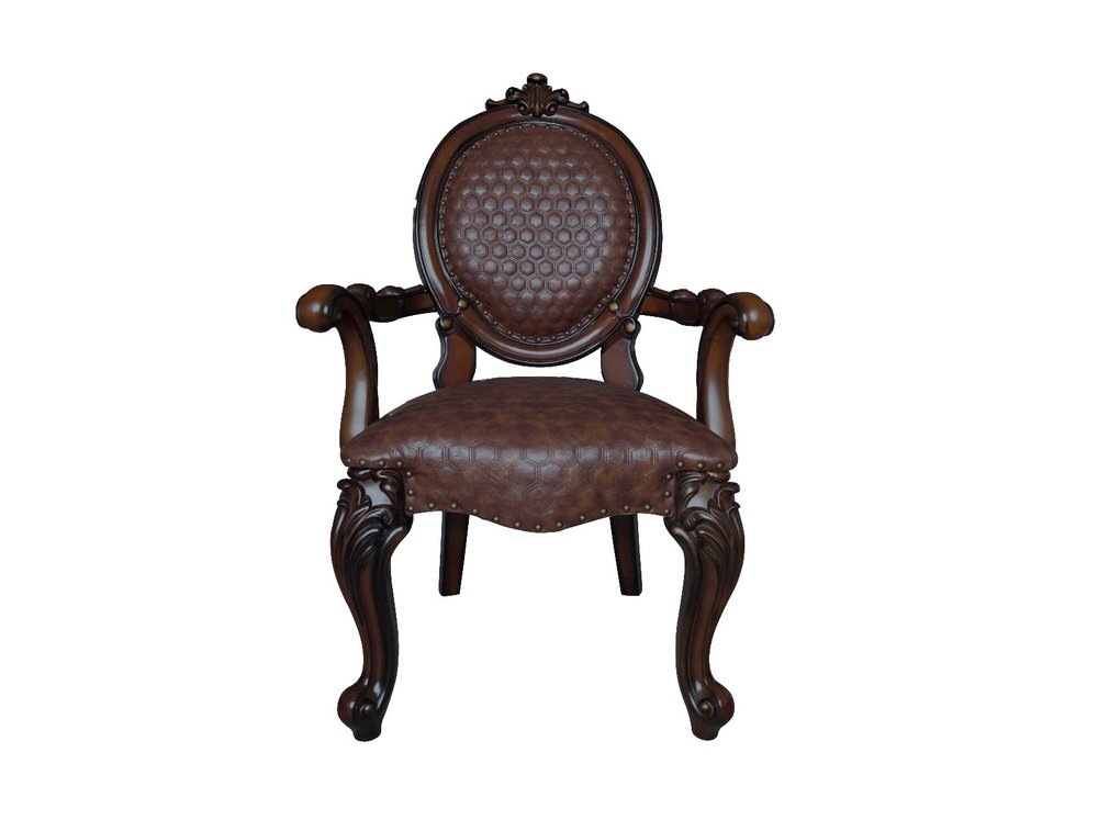 Set of Two Brown And Redwood Tufted Faux Leather And Solid Wood King Louis Back Dining Side Chairs — view 11