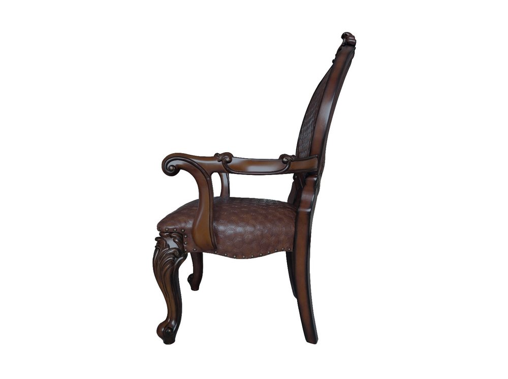 Set of Two Brown And Redwood Tufted Faux Leather And Solid Wood King Louis Back Dining Side Chairs — view 12