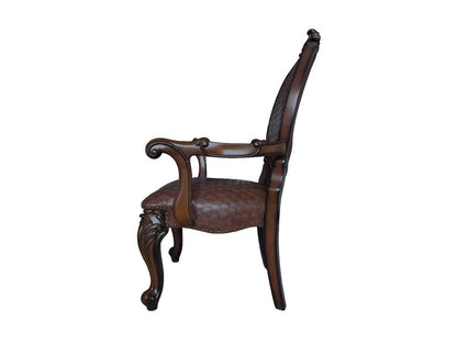 Set of Two Brown And Redwood Tufted Faux Leather And Solid Wood King Louis Back Dining Side Chairs