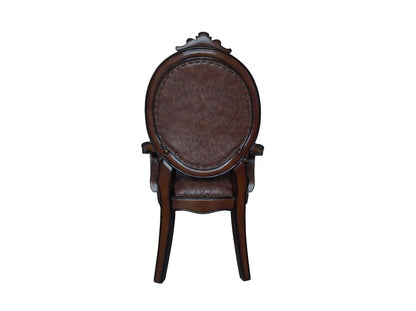 Set of Two Brown And Redwood Tufted Faux Leather And Solid Wood King Louis Back Dining Side Chairs HomeRoots