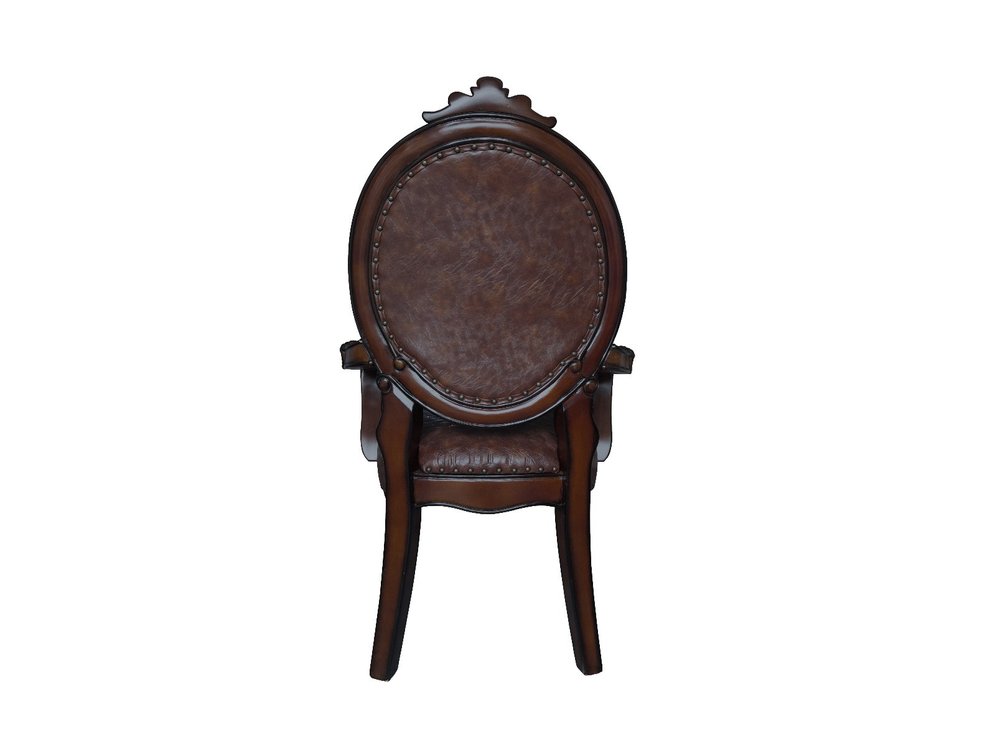 Set of Two Brown And Redwood Tufted Faux Leather And Solid Wood King Louis Back Dining Side Chairs — view 13