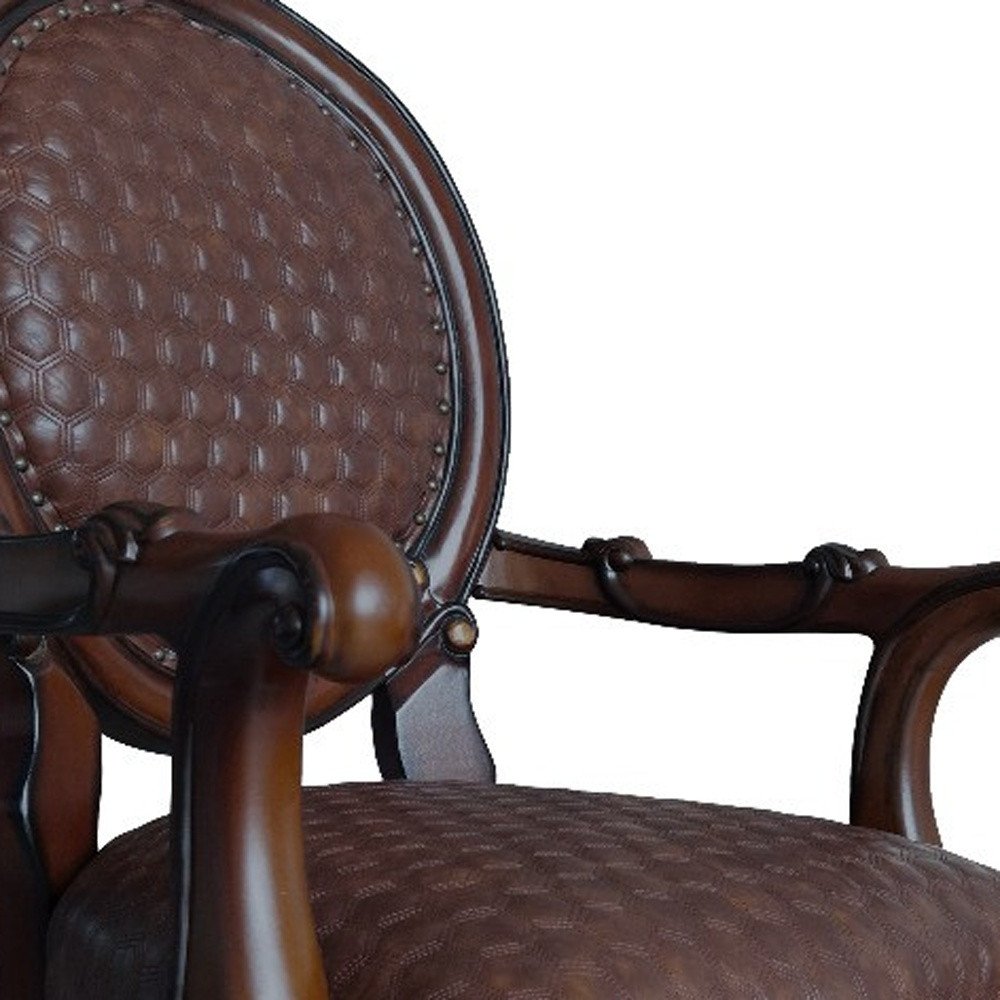 Set of Two Brown And Redwood Tufted Faux Leather And Solid Wood King Louis Back Dining Side Chairs HomeRoots