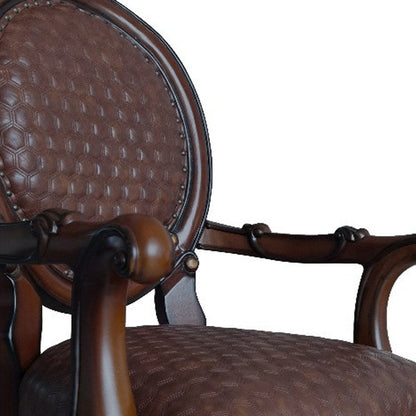 Set of Two Brown And Redwood Tufted Faux Leather And Solid Wood King Louis Back Dining Side Chairs HomeRoots