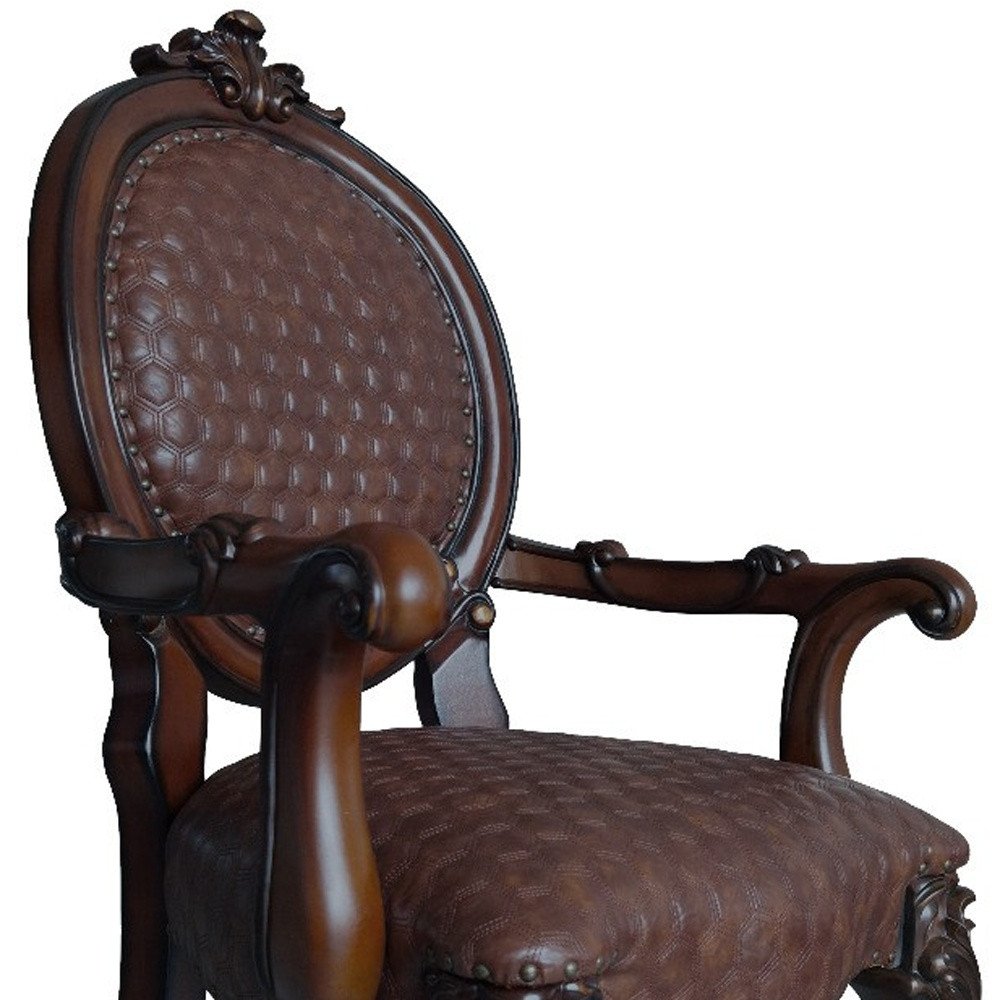 Set of Two Brown And Redwood Tufted Faux Leather And Solid Wood King Louis Back Dining Side Chairs — view 15