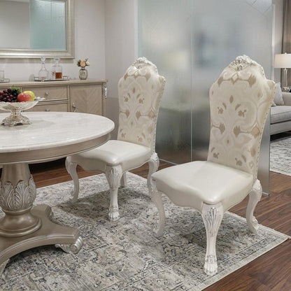 Set of Two Beige Light Brown And Bone Fabric And Faux Leather And Solid Wood Dining Side Chairs HomeRoots