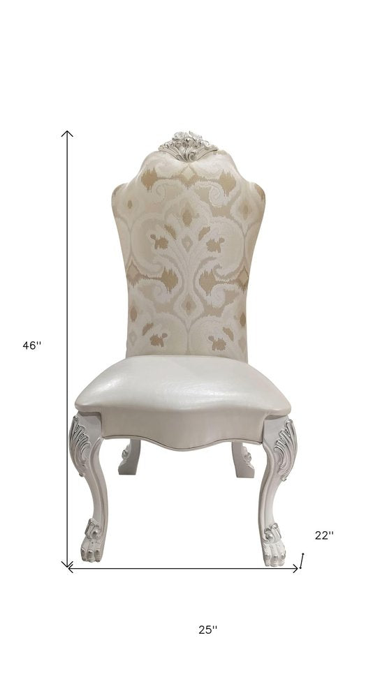 Set of Two Beige Light Brown And Bone Fabric And Faux Leather And Solid Wood Dining Side Chairs HomeRoots