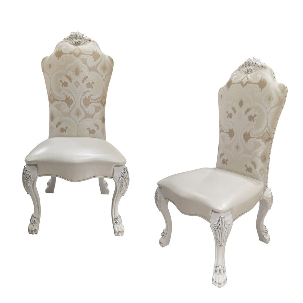Set of Two Beige Light Brown And Bone Fabric And Faux Leather And Solid Wood Dining Side Chairs HomeRoots