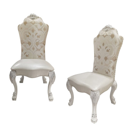 Set of Two Beige Light Brown And Bone Fabric And Faux Leather And Solid Wood Dining Side Chairs HomeRoots