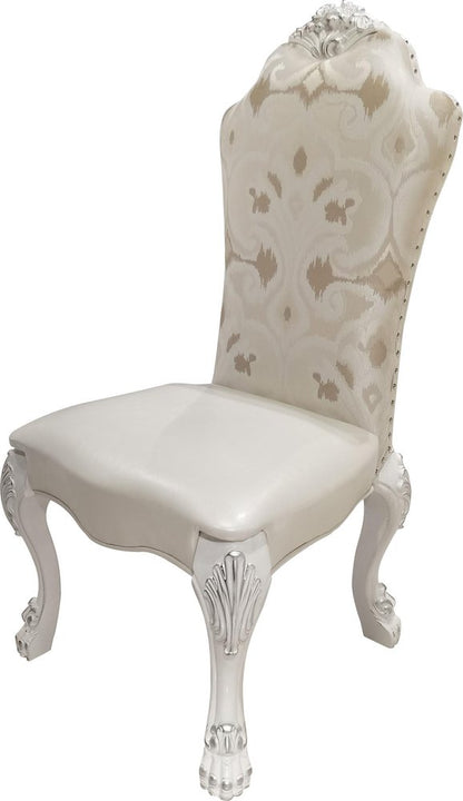Set of Two Beige Light Brown And Bone Fabric And Faux Leather And Solid Wood Dining Side Chairs HomeRoots