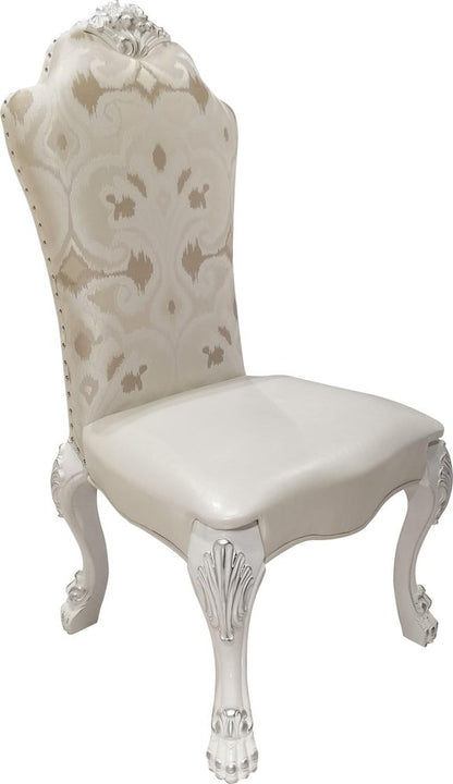 Set of Two Beige Light Brown And Bone Fabric And Faux Leather And Solid Wood Dining Side Chairs HomeRoots