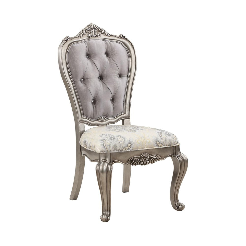 Set of Two Beige Gray And Platinum Tufted Velvet And Solid Wood Dining Side Chairs — view 1