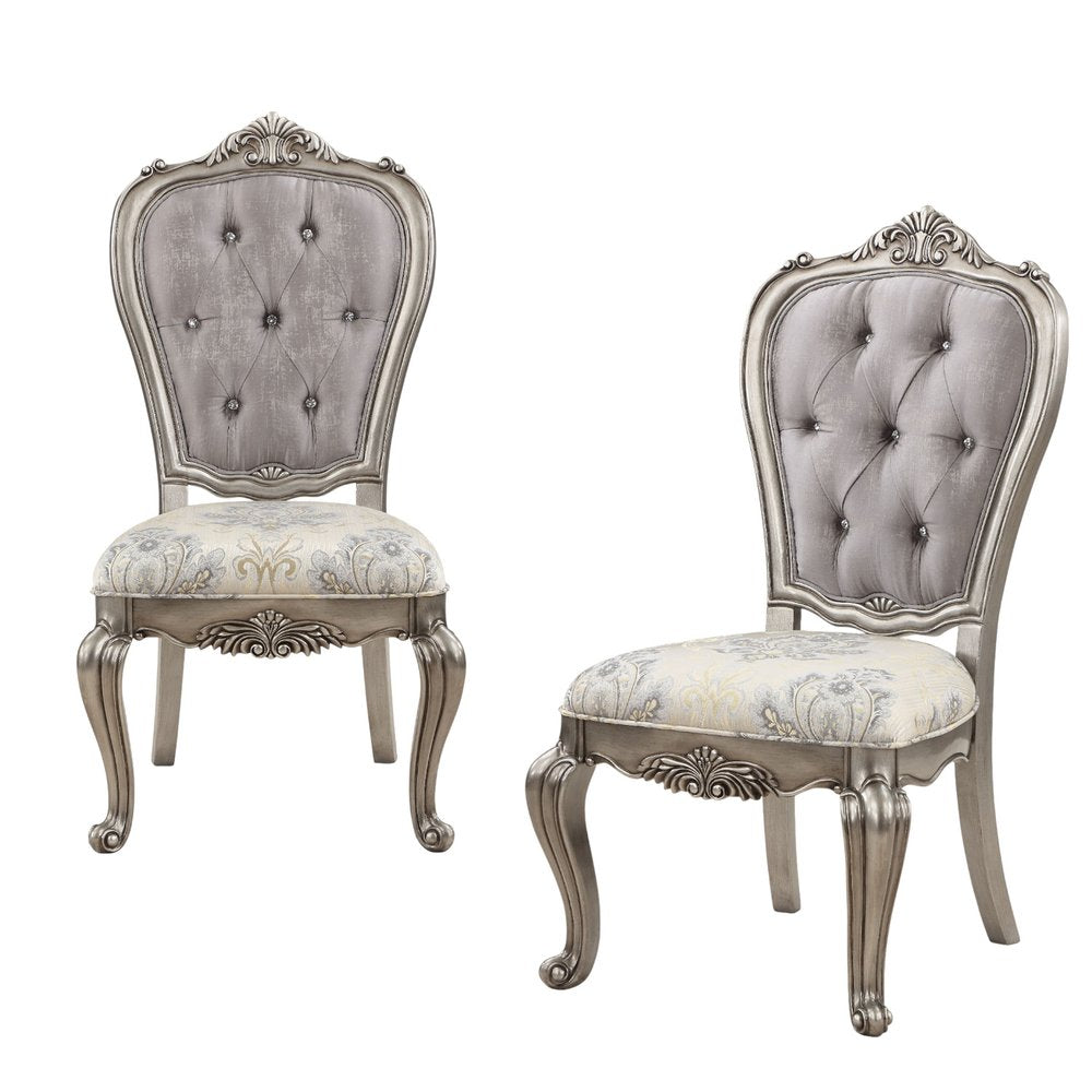 Set of Two Beige Gray And Platinum Tufted Velvet And Solid Wood Dining Side Chairs HomeRoots