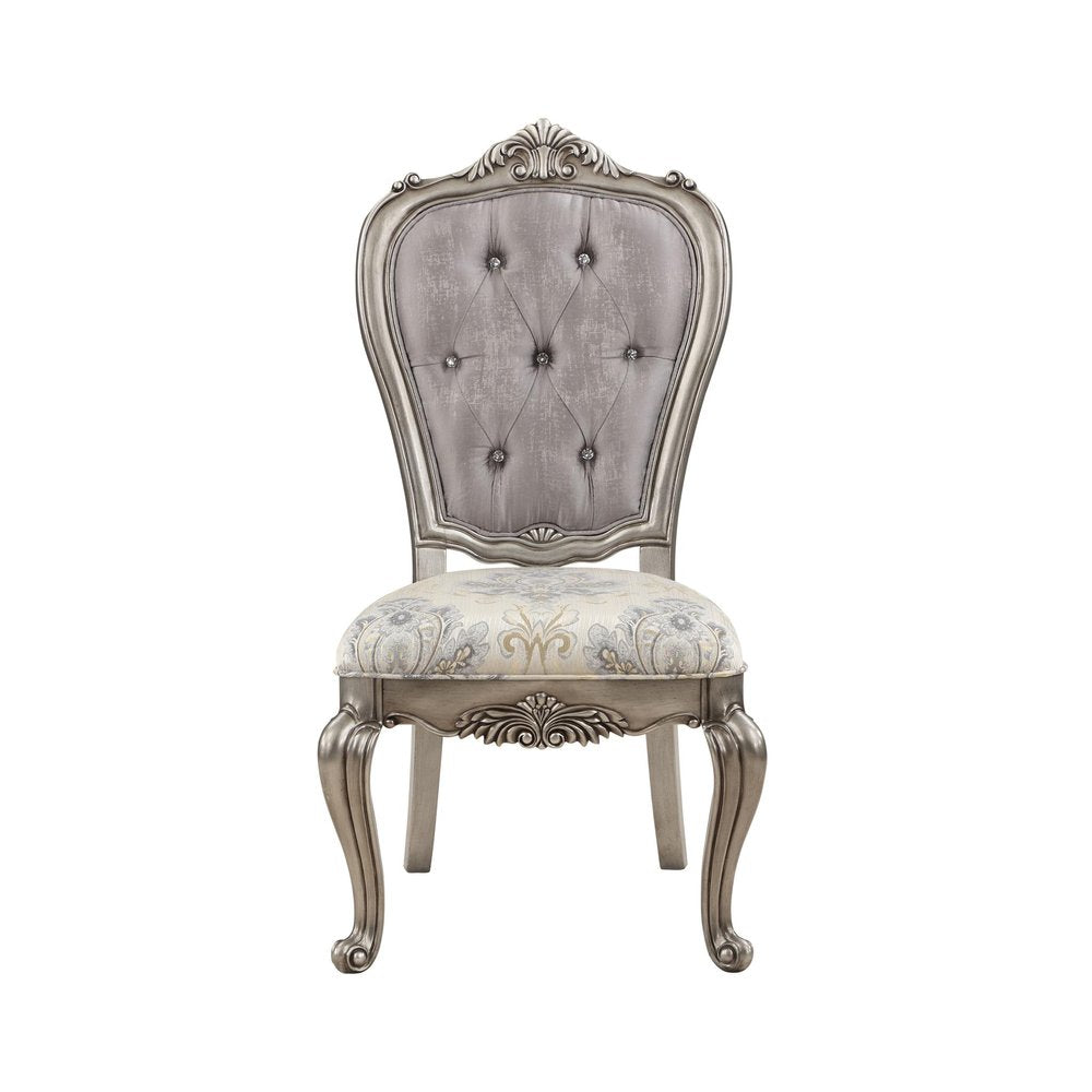 Set of Two Beige Gray And Platinum Tufted Velvet And Solid Wood Dining Side Chairs HomeRoots