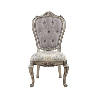 Set of Two Beige Gray And Platinum Tufted Velvet And Solid Wood Dining Side Chairs